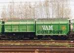Takkls VAM Compost wagen mit Nummer 84 NS 566 9 106-4 Zwolle Rangierbahnhof, Niederlande 06-05-1995.