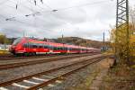   Zwei gekuppelte 4-teilige Bombardier Talent 2 (442 755 / 442 255 und 442 260 / 442 760) der DB Regio NRW fahren am 07.11.2015, als RE 9 (rsx - Rhein-Sieg-Express) Siegen - Köln - Aachen, vom