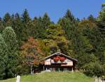 Bienzer Planalp (1346 m �. M) am 01.10.2011, ein herbstlicher Blick auf eine Alph�tte.