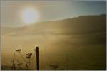 Die Sonne sorgt mit ihrer Wrme langsam fr das Auflsen des Nebels im Valle de Joux.