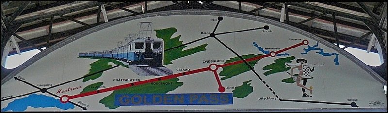 Werbung fr die Golden Pass Line aufgenommen im Bahnhof von Montreux am 31.07.08. (Hans)