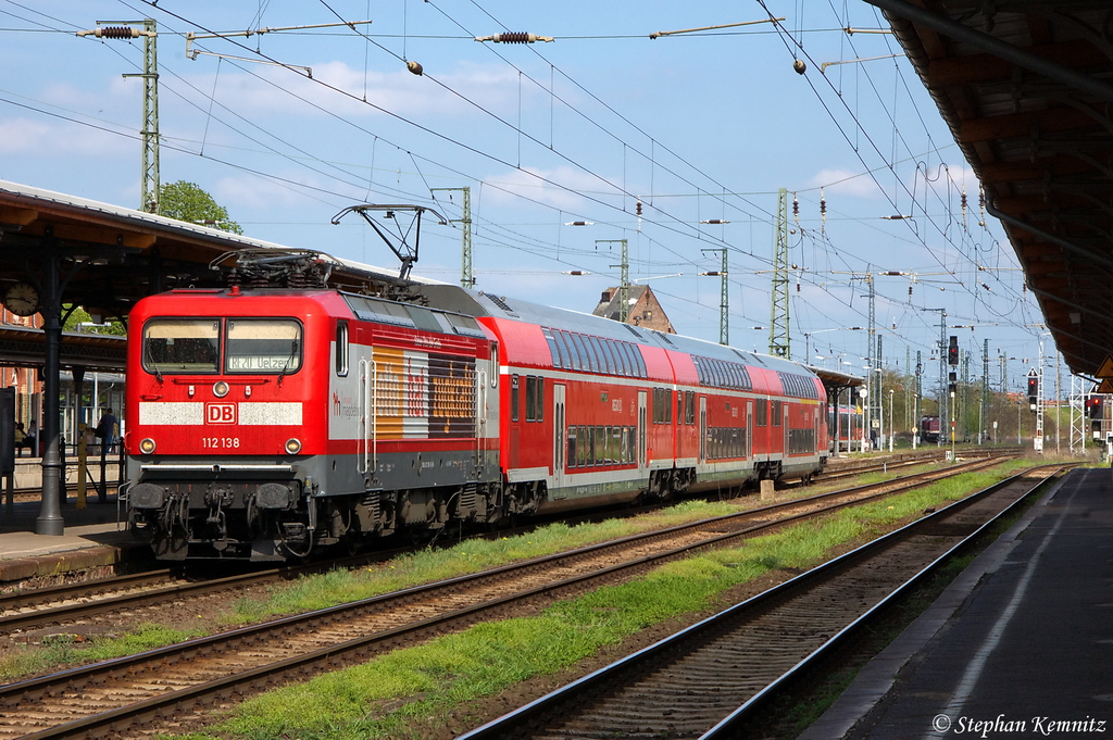 112 138  Otto hat Zugkraft  mit dem RE20 (RE 17712) von Halle(Saale)Hbf nach Schnega in Stendal. 27.04.2012