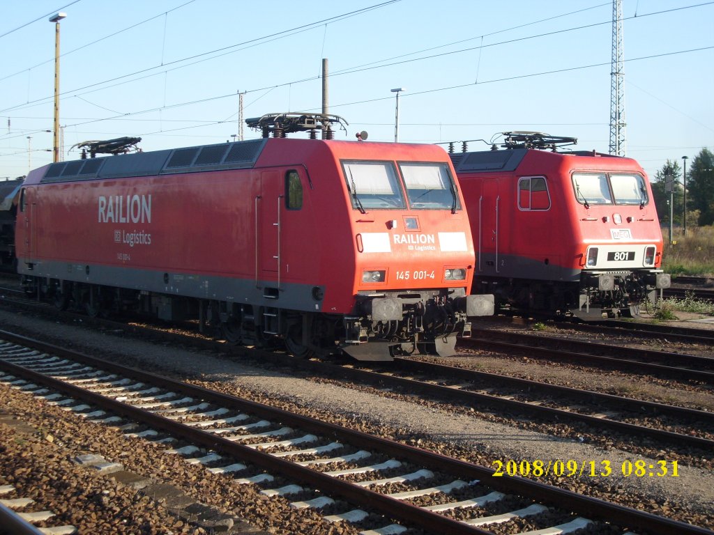 145 001 und MEG 801(ex.156 001) am 13.September 2008 in Angerm�nde.