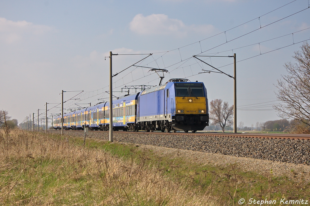 146 522-8 Captrain Deutschland GmbH mit dem Interconnex (X 68904) von Warnemnde nach Leipzig Hbf in Vietznitz. 25.04.2013