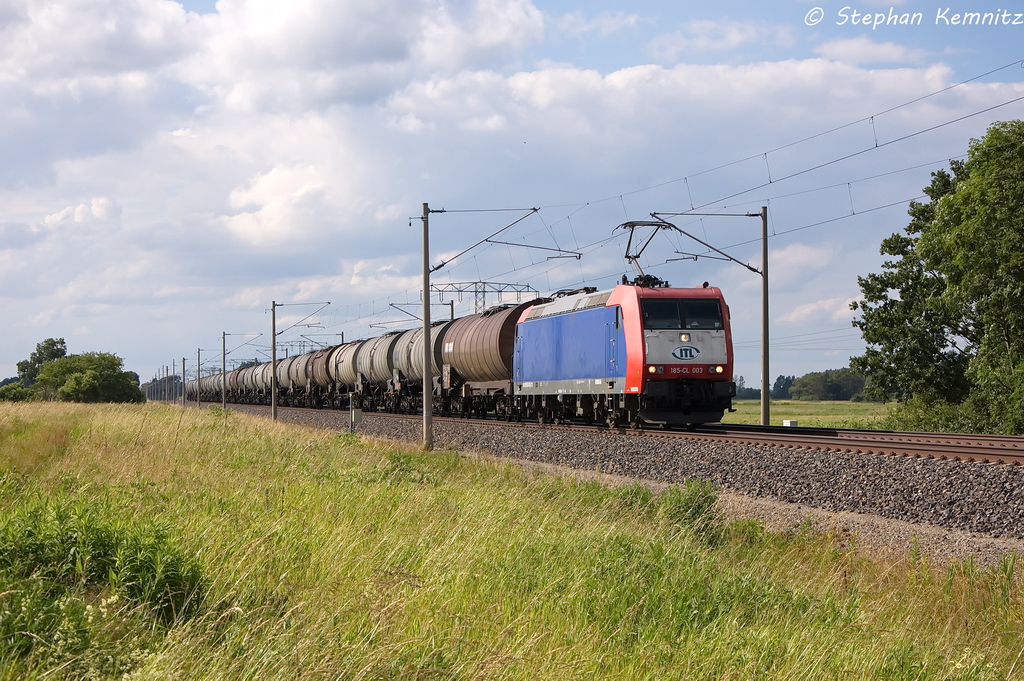 185-CL 003 (185 503-0) Captrain Deutschland GmbH f�r ITL - Eisenbahngesellschaft mbH mit einem Kesselzug  Umweltgef�hrdender Stoff, fl�ssig , aus Hamburg kommend, in Vietznitz und fuhr in Richtung Nauen weiter. 22.06.2013