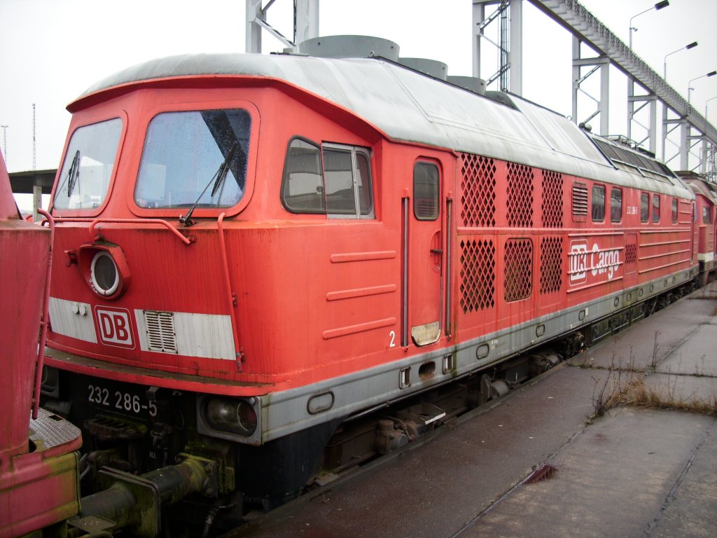 232 286-5 ex.Bh Rostock Seehafen am 24.Januar 2009 in Mukran West.