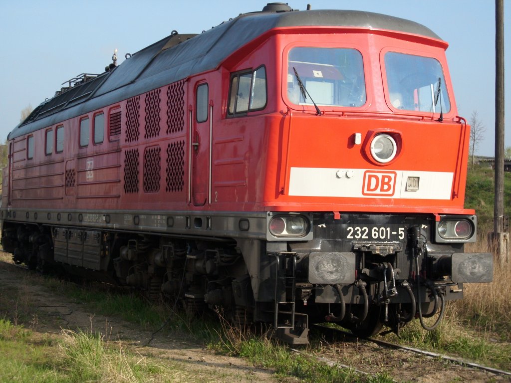 232 601 am 12.April 2009 auf der Ladestra�e von Angerm�nde.