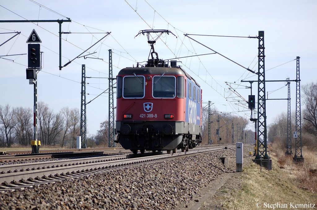 421 389-8 von der SBB Cargo als Lz in Friesack(Mark) in Richtung Paulinenaue unterwegs. 23.03.2011 