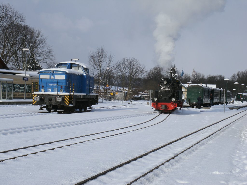 99 4801 traff,am 04.Februar 2012,die PRESS 346 025-8 in Putbus.