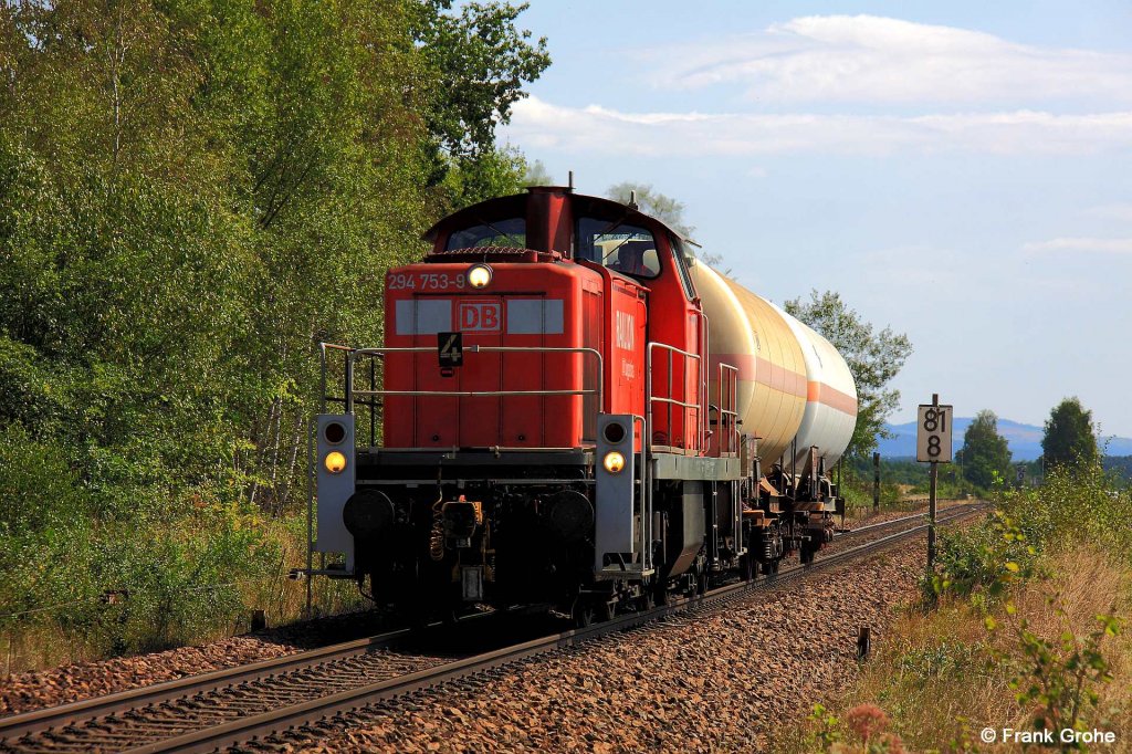 Railion DB Logistics 294 753-9 mit bergabe 56924 Schwandorf - Freihls, KBS 870 Schwandorf Nrnberg, fotografiert bei der Einfahrt Freihls am 23.08.2012 