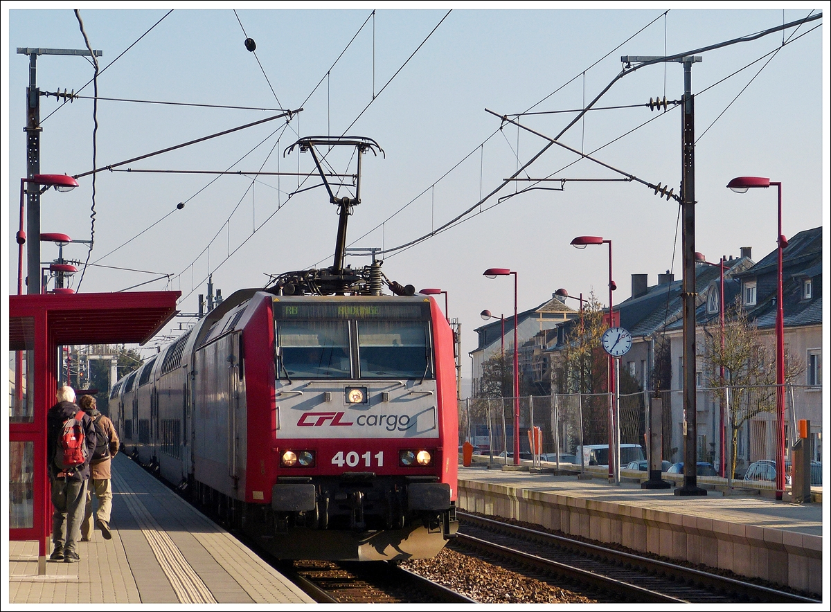 . Am Samstag waren wir mal wieder mit  unserer  Lok, der CFL Cargo 4011 unterwegs, sie hatte uns aus Luxemburg Stadt nach Noertzange gebracht. 31.01.2014 (Jeanny)