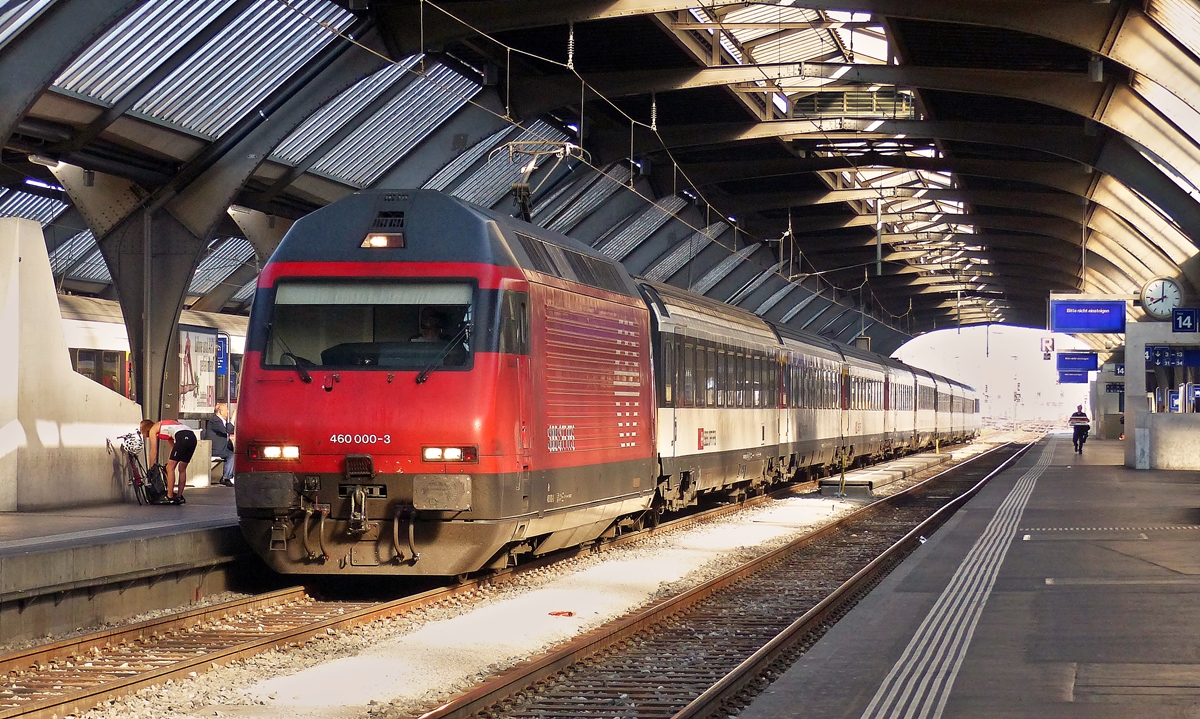 . Pnktlich fhrt am 06.06.2015 der IC aus Basel, gezogen von der Re 460 000-3, in den Hauptbahnhof von Zrich ein und bringt liebe Freunde mit. (Jeanny)