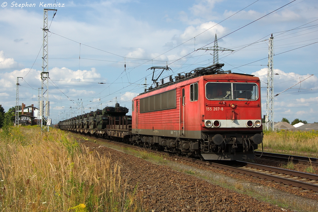 155 267-8 DB Schenker Rail Deutschland AG mit einem Milit�rzug in Satzkorn und fuhr in Richtung Golm weiter. 23.08.2013