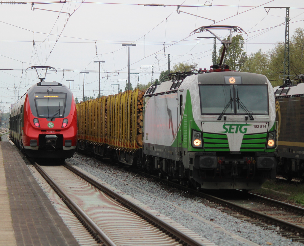 442 846 und 193 814 mit Holzzug(WRB-LNOE)in Rostock-Bramow.10.05.2026