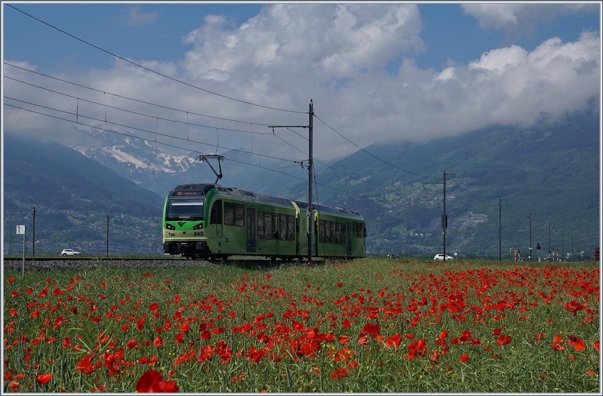 An der gleichen Stelle kurz nach Villy zeigte sich sich kurz darauf der Beh 2/6 543 auf der Fahrt nach Mothey-Ville.
24. Mai 2018