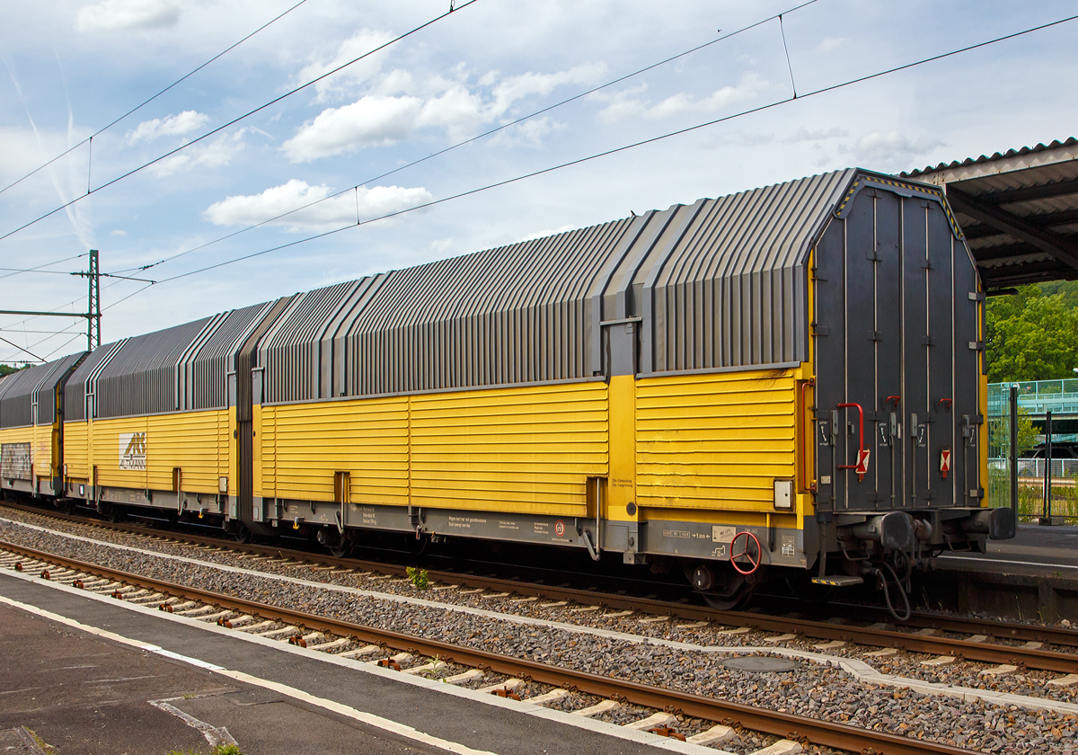 ARS - geschlossener Doppelstock- Autotransportwaggon, zweigliedrig, mit vier Radstzen, der ARS Altmann AG mit Sitz im bayerischen Wolnzach (47 80 D-ARS 2911 368-3 Gattung Hccrrs), am 09.06.2019 bei einer Zugdurchfahrt im Bahnhof Betzdorf/Sieg.

Technische Daten:
Spurweite: 1.435 mm
Anzahl der Achsen: 4
Achsabstnde: 9.000 mm / 4.200 mm / 9.000 mm
Laufraddurchmesser: 760 mm (neu) / 680 mm (abgenutzt)
Lnge ber Puffer: 27.160 mm
Lnge der Ladeflche: 25.500 mm
Innenbreite (Ladeflche): 2.870 mm
Hhe ber Schienenoberkante: 4.290mm oder 4.793 mm (je nach Stellung)
Eigengewicht: ca. 32.600 kg
Tragfhigkeit: Oberdeck 2 x 6 t / Unterdeck 2 x 6 t (Radlast 700 kg)
Hchstgeschwindigkeit beladen / leer: 100 km/h / 120 km/h
Bremse: KP-GP-A
Kleinster zulssiger Kurvenradius: 75 m
