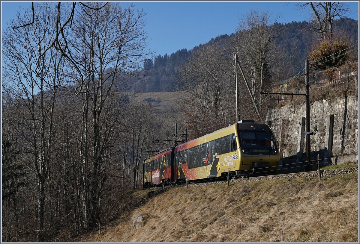 Auf einen ABDe 8/8 hatte ich gehofft, mit einem  Alina  gerechnet und dann kann dieser Bt-Be 4/4-Bt als Regionalzug 2224 Montreux - Zweisimmen kurz vor Les Avants angefahren.
28. Dez. 2016