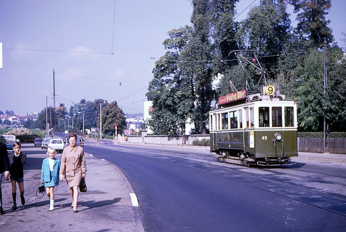 Berner Be 2/2 als Regelkurse am 28.September 1969: Wagen 49 beim Sandrain in Wabern. 