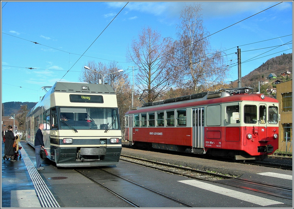 CEV GTW 2/6 und BDeh 2/4 N 75 in Blonay.
5. Dez. 2006