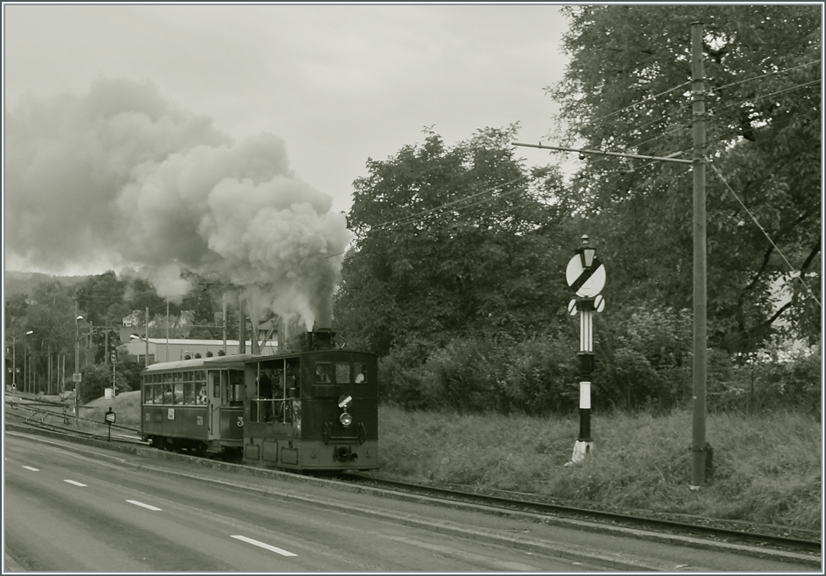 Das Berner Tram mit der G 3/3 12, 1894 BTG (Eigentum der Stiftung BERNMOBIL historique) und dem Tramwagen 370 beim  Tramorama -Anlass in Blonay. 

10. September 2021