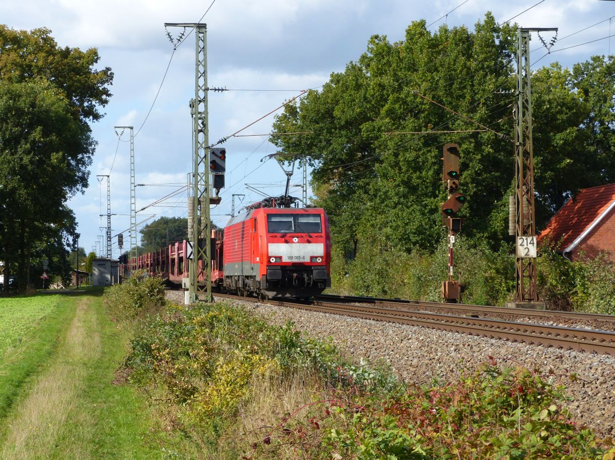 DB Cargo Lok 189 065-6 bei Bahn�bergang Devesstra�e, Salzbergen 28-09-2018.

DB Cargo loc 189 065-6 bij de overweg Devesstra�e, Salzbergen 28-09-2018.
