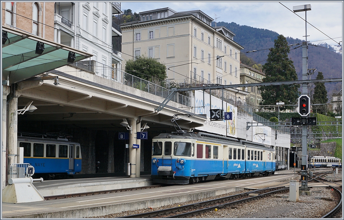 Der MOB ABDe 8/8 4001 SUISSE in Montreux.
12. April 2018