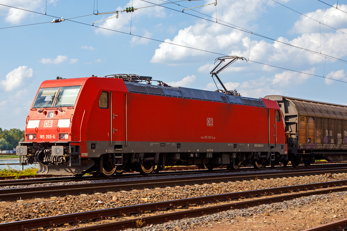 
Die 185 265-6 (91 80 6185 265-6 D-DB) der DB Cargo fährt am 31.08.2019, mit einem Gedeckten Güterzug (Drehgestell Güterwagen mit zweiteiligen Aluminium-Schiebewänden der Gattung Habbins), durch Koblenz-Ehrenbreitstein in Richtung Süden. 

Die TRAXX F140 AC2 wurde 2006 von der Bombardier Transportation GmbH in Kassel unter der Fabriknummer 34117 gebaut.  