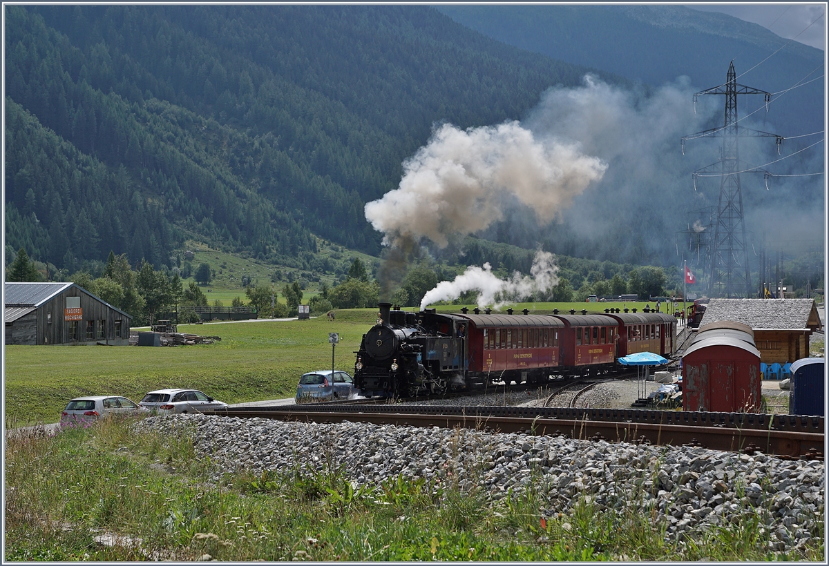 Die DFB HG 3/4 N° 9 verlässt mit einem Reisezug Oberwald.

31. Aug. 2019