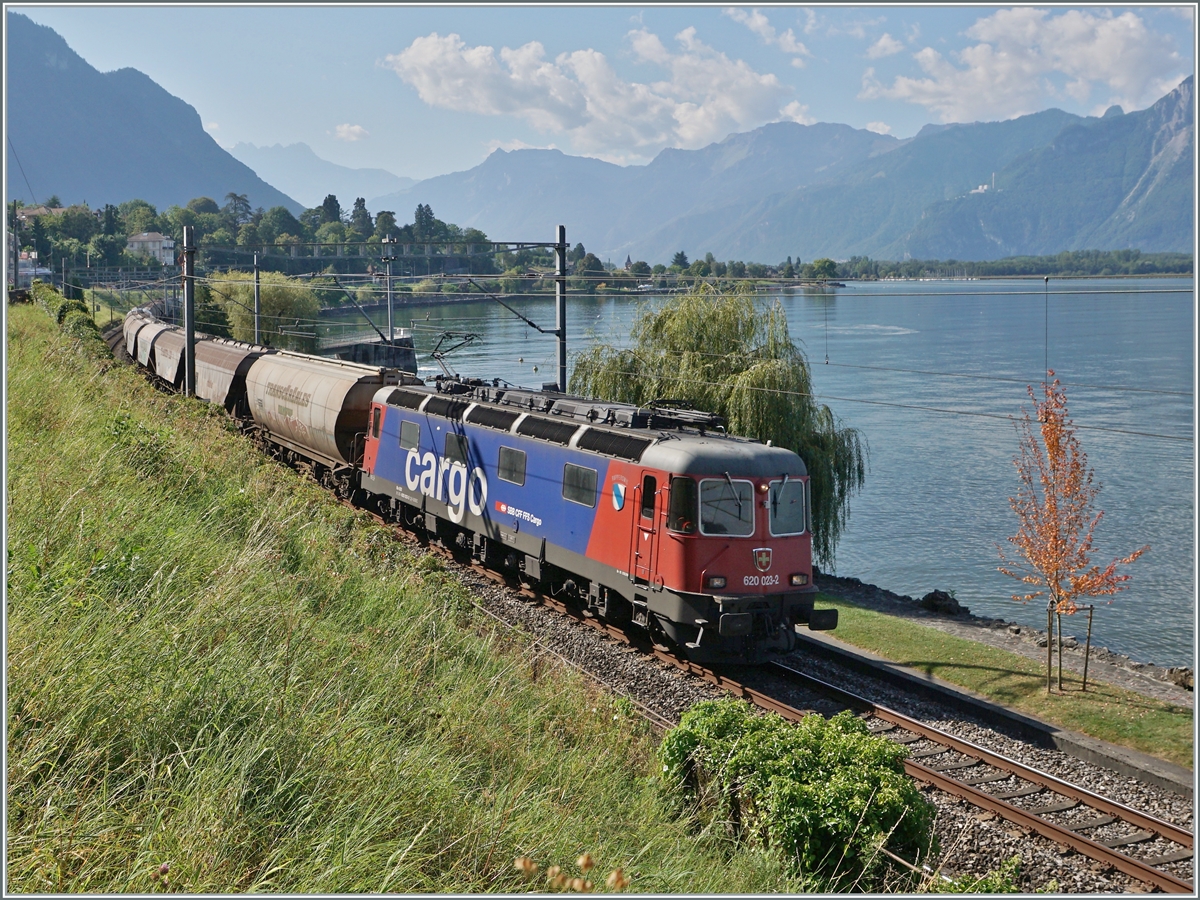 Die SBB Re 6/6  11623 (Re 620 023-2)  Rupperswil  ist kurz nach Villeneuve mit dem leeren Spaghetti Zug auf dem Weg nach Vallorbe.

7. Sept. 2021