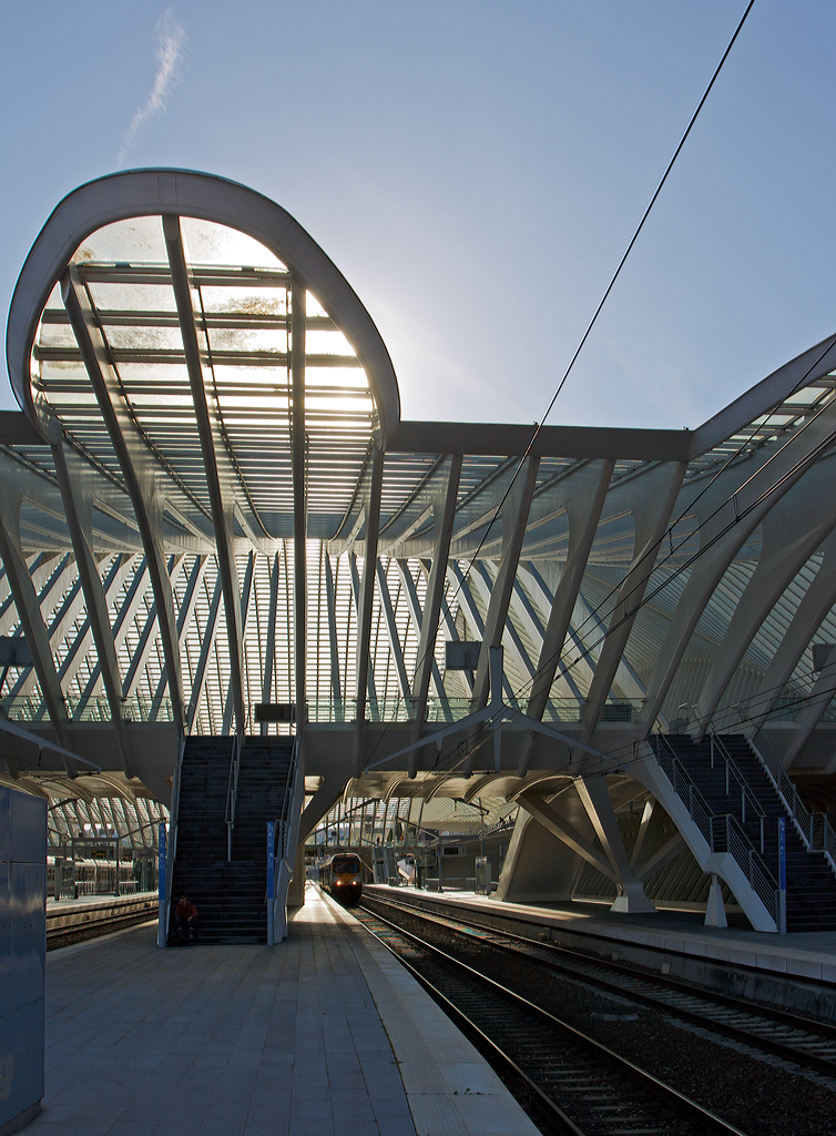 
Eine Impression mit Gegenlicht im Bahnhof Liège Guillemins (Bahnhof Lüttich-Guillemins) am 18.10.2014.