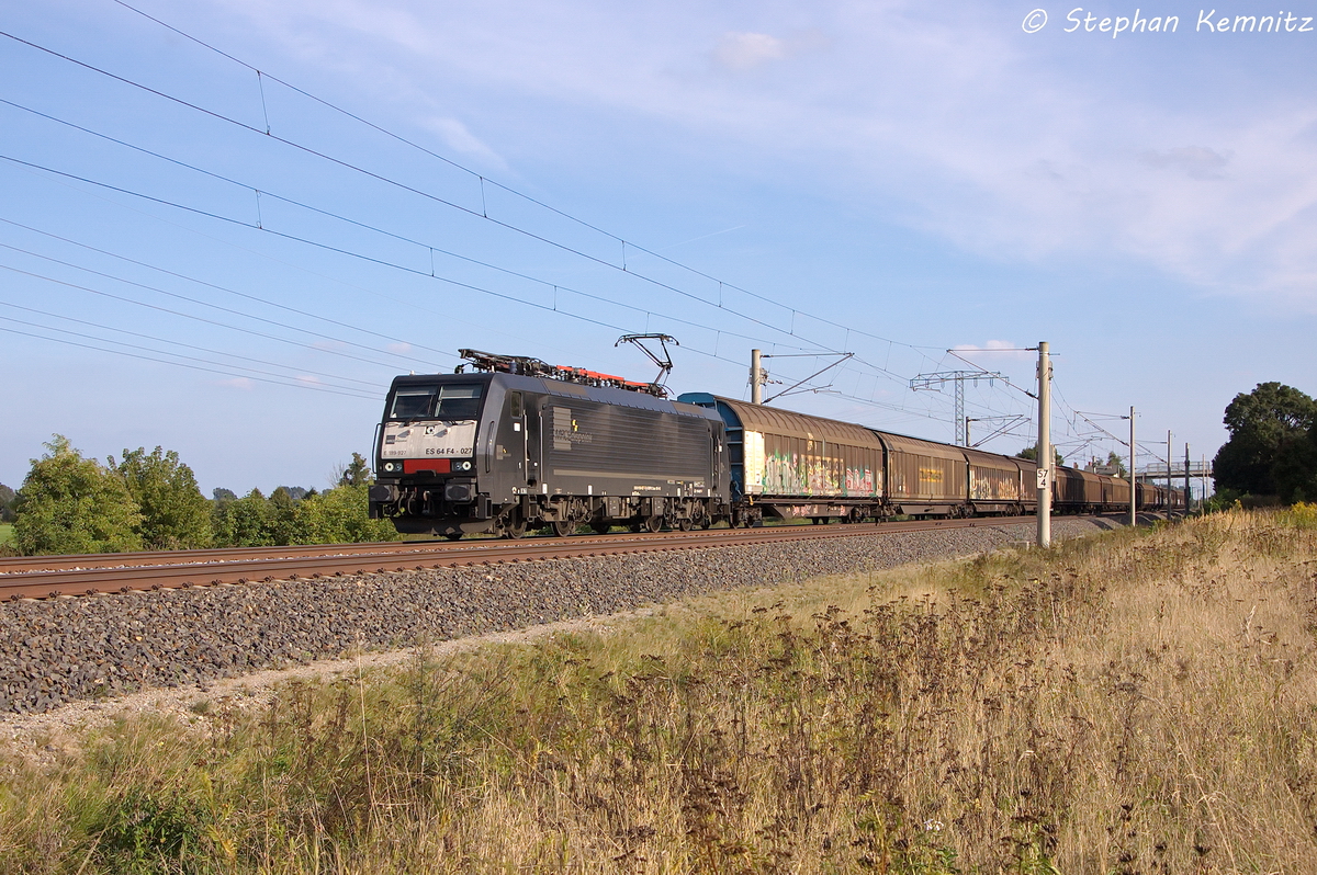 ES 64 F4 - 027 (189 927-7) MRCE Dispolok GmbH f�r TXL - TX Logistik AG mit einem H-Wagen Ganzzug von Treviso(Italien) nach Rostock-Seehafen in Vietznitz. 14.09.2013