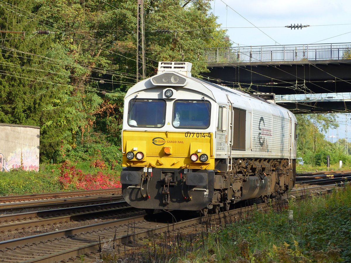 Euro Cargo Rail (ECR) Diesellok 077 014-4 Hoffmannstrasse, Oberhausen 13-10-2015.

Euro Cargo Rail (ECR) dieselloc 077 014-4 Hoffmannstrasse, Oberhausen 13-10-2015.