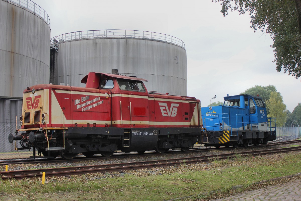 EVB 211 024 (410 04) am 13.10.2015 in HH-Dradenau abgestellt mit V763
