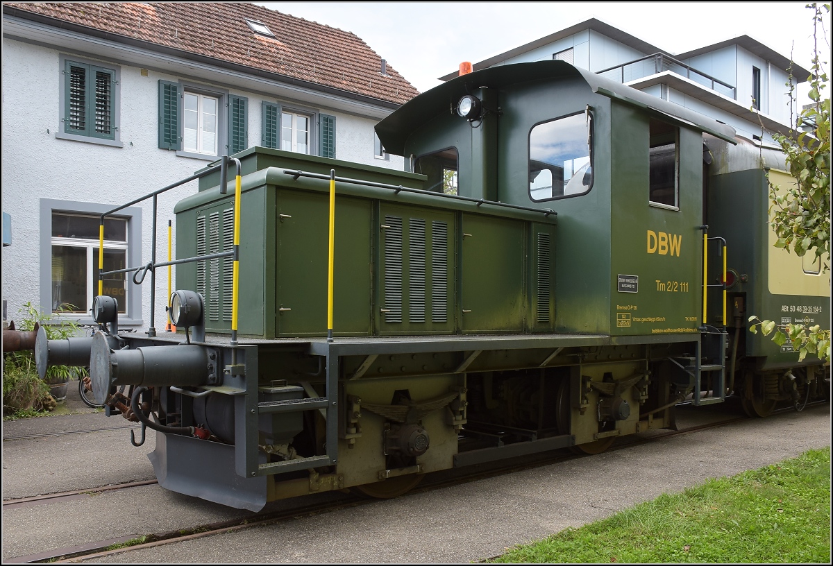 Fahrtag Wolfhuuser Bahn.

Tm 2/2 111 in Wolfhausen. Hier kann man die Anfänge des Unternehmens Stadler schön betrachten. Lange Jahre wurden nur Kleinserien hergestellt. Oktober 2021.