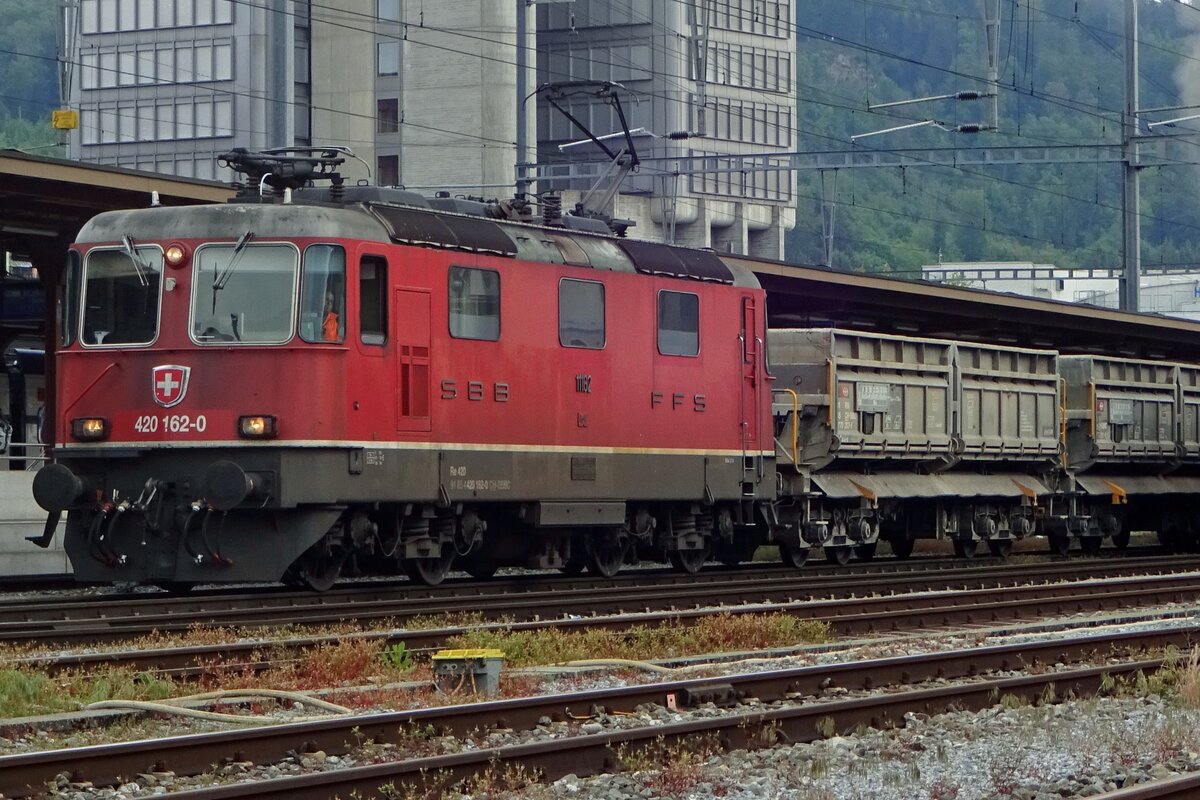 Gleisbauzug mit 420 162 an der Spitze macht am 25 Mai 2019 kurz Pause in Brugg AG.