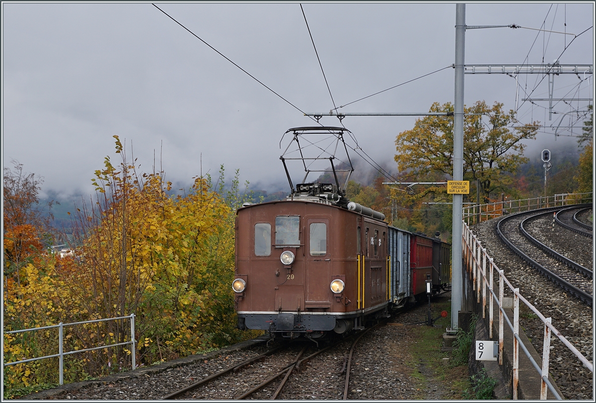  LA DER 2020 du Blonay-Chamby  / Saison Abschluss der Blonay-Chamby Bahn: Mit einem verstärkten Fahrplan und viel Dampf wird vor dem  Winterschlaf  nochmals viel Betrieb gemacht.

Im Bild die BOB HGe 3/3 N° 29 welche mit ihrem Zug in Chamby eingetroffen ist, und ihn nun nach Chaulin zurück schiebt. 

24. Okt. 2020