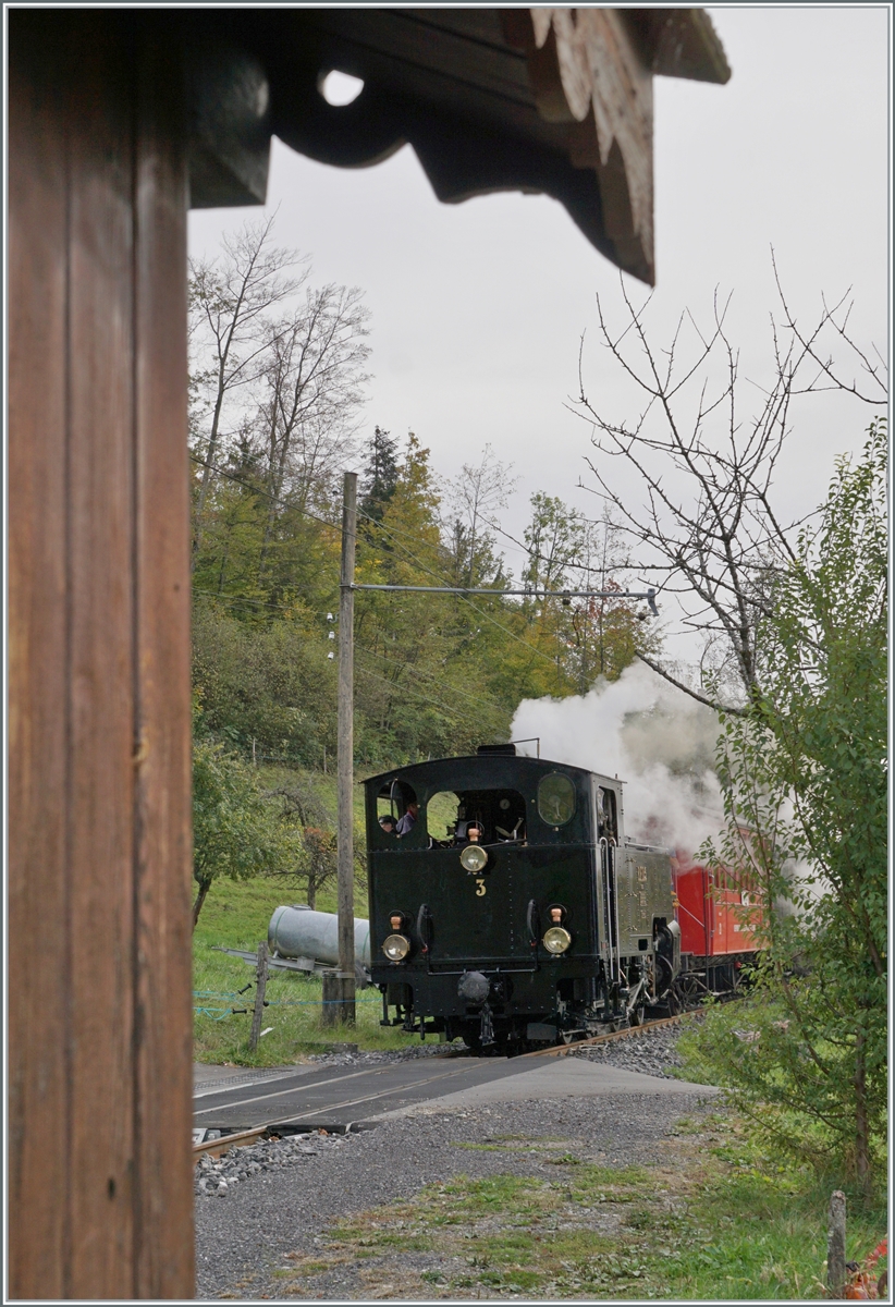  La DER de la Saison 2023  die BFD HG 3/4 N° 3 ist mit einem Zug nach Blonay unterwegs und erreicht den Halt Cornaux. 

29. Okt. 2023