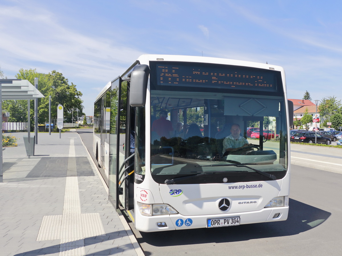 Mercedes Citaro von der Ostprignitz-Ruppiner Personenverkehrsgesellschaft in Wittstock (Dose)  am 24. Juli 2019.