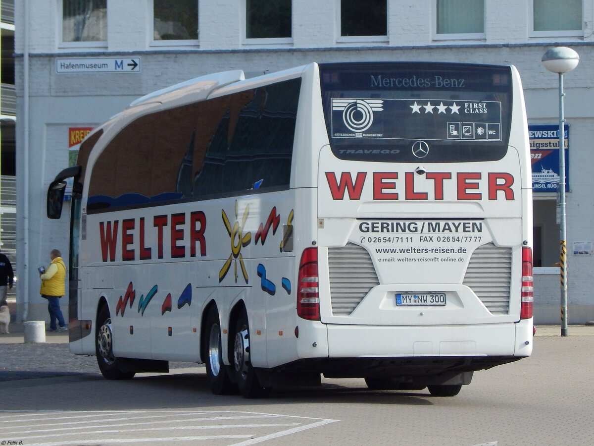 Mercedes Travego von Welter aus Deutschland im Stadthafen Sassnitz.