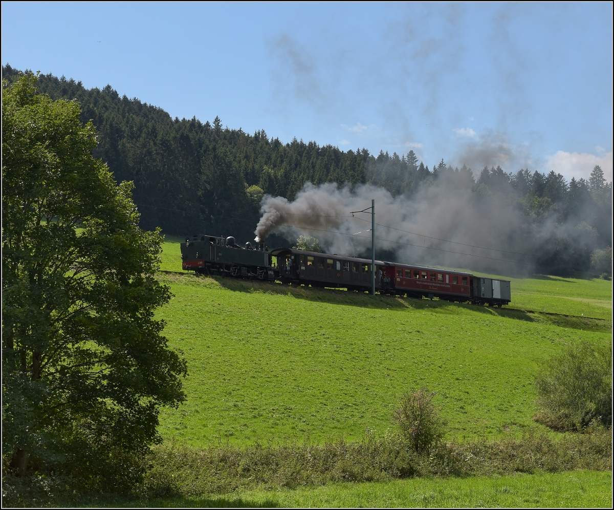 Mit der E 206 nach Tavannes. La Traction Sonderzug bei Tramelan-Dessous. August 2019.