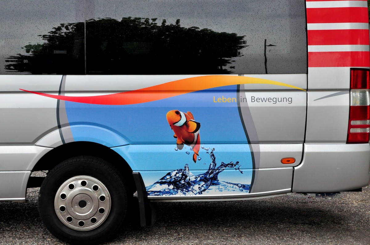 Nemo  Dekor am Kleinbus Mercedes Sprinter von Blaguss Reisen aus Wien,am 22.5.2015 in Krems gesehen.
