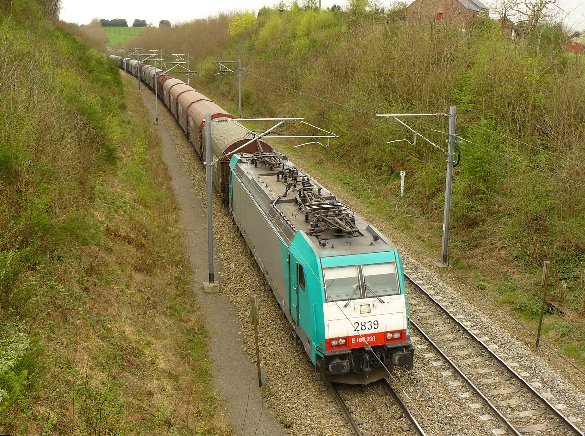 NMBS Lok 2839 mit G�terzug bei Gemmenich, Belgen 04-04-2014.

NMBS locomotief 2839 met goederentrein bij  Gemmenich, Belgi� 04-04-2014.