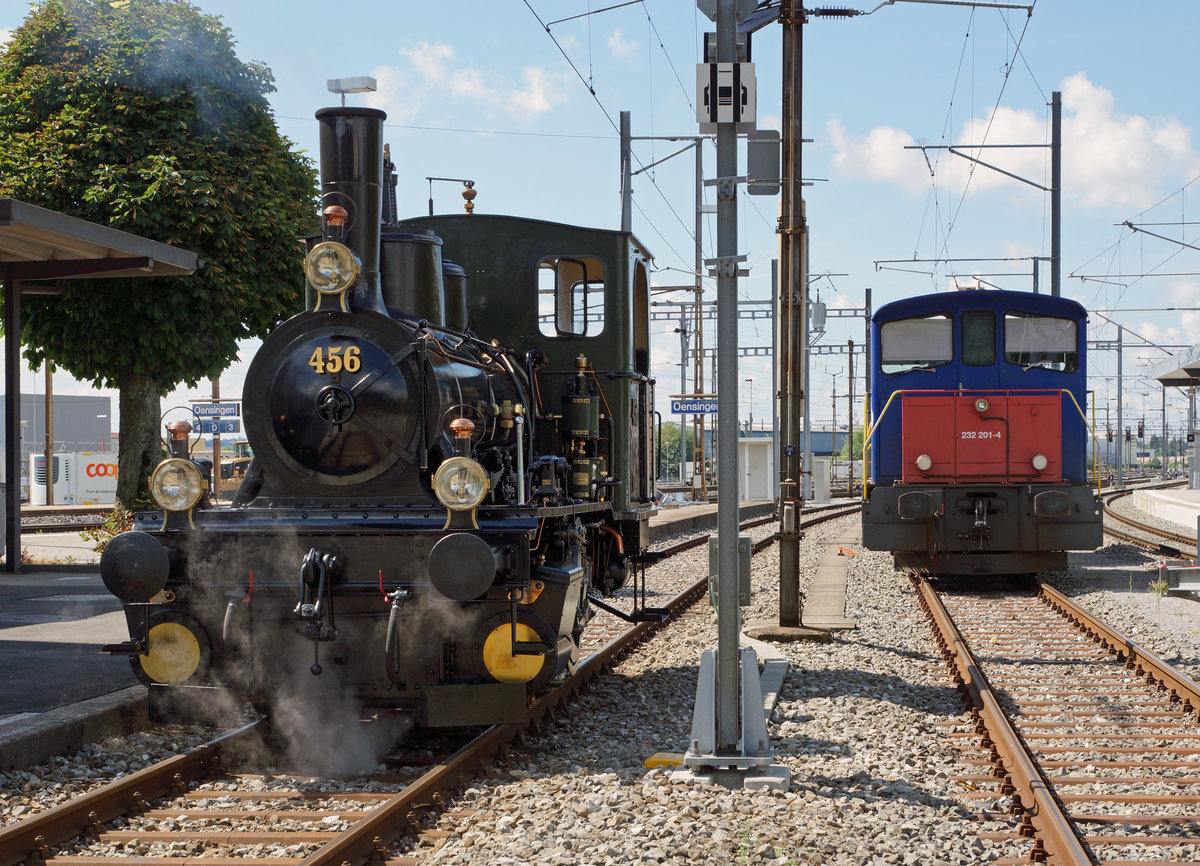 OeBB: Die firsch aufgearbeitete E 3/3 456 (ehemals NOB) vom Verein Historische Seethalbahn wartete am 6. August 2016 auf der OeBB-Endhaltestelle Oensingen auf die Rückfahrt nach Hochdorf.
Foto: Walter Ruetsch