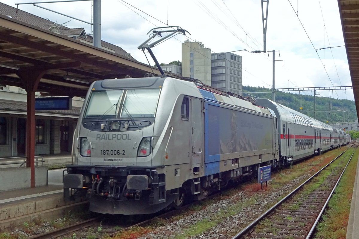 Testfahrt für 187 006 mit ein DB IC-2 Garnitur durch Brugg AG am 26 Mai 2019. 