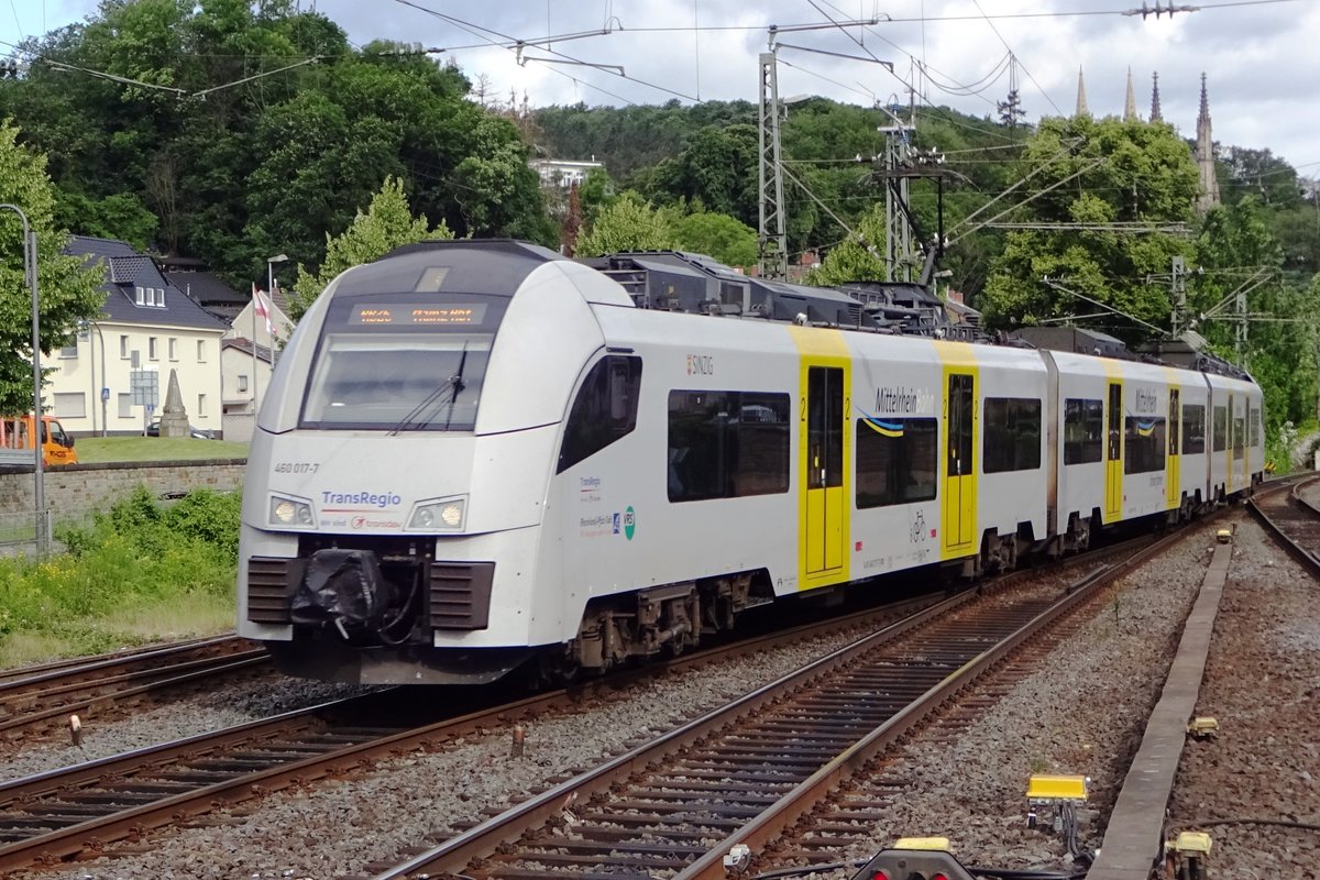 TransRegio 460 017 treft am 7 Juni 2019 in Remagen ein.