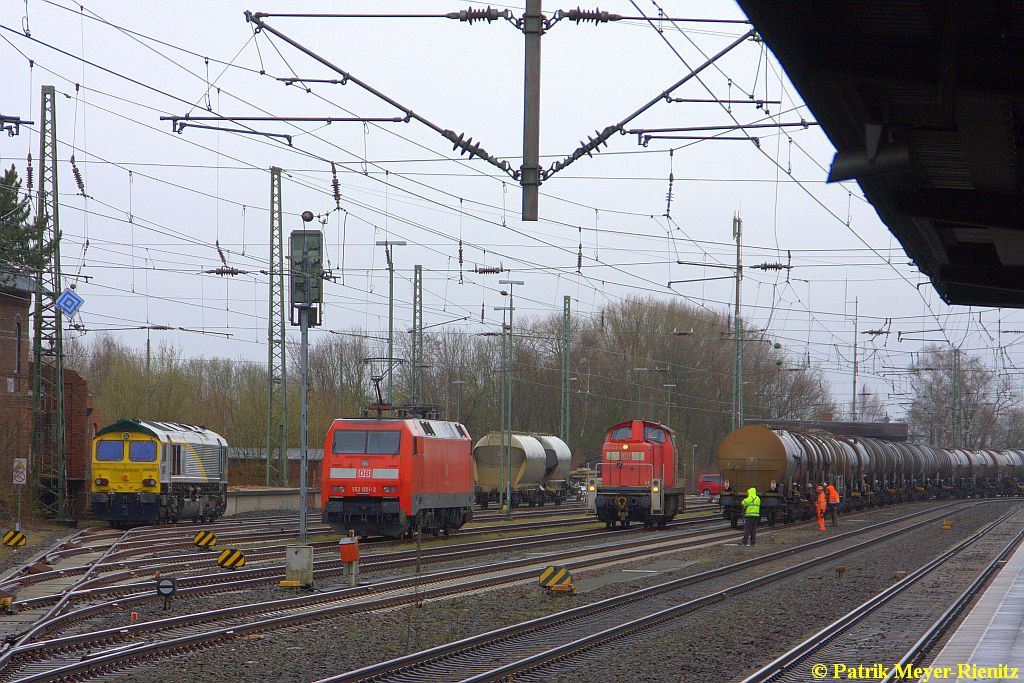 Überblick Stade Gbf. am 30.03.2015 ,Freightliner 66001, DB 152 021 & 295 043
