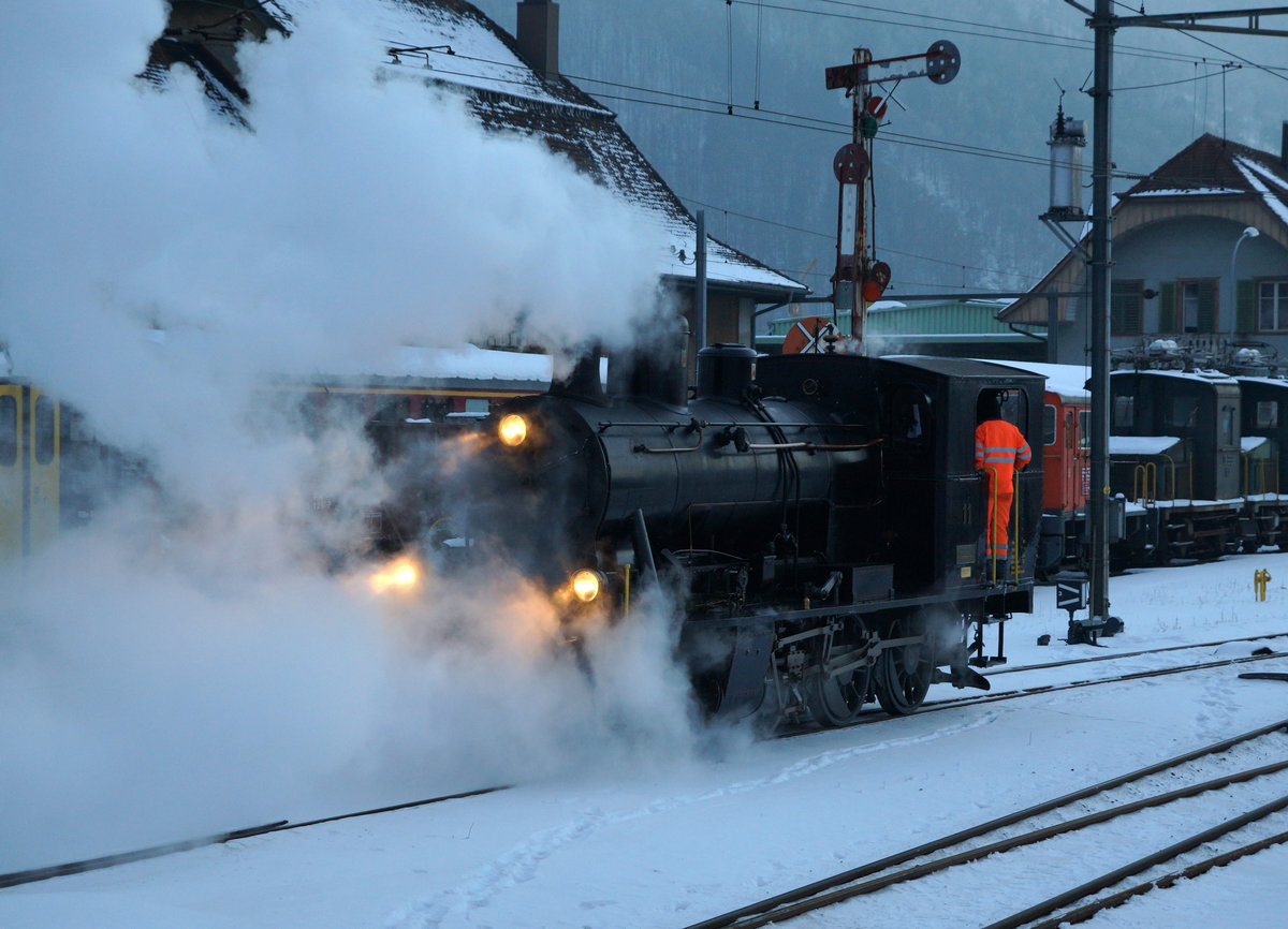 VHE: Ed 3/4 11 auf Rangierfahrt in Balsthal anlässlich der Burgdorfer Fonduefahrt vom 21. Januar 2017.
Foto: Walter Ruetsch