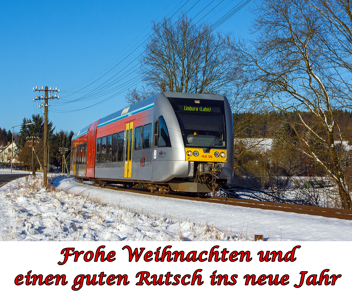 
Wnsche ich Euch allen und Eurer Familie, zudem wnsche ich Euch Gesundheit und ein erfolgreiches Jahr 2016, auf das alle Eure Wnsche in Erfllung gehen. 

Zum Bild:
Der VT 126 ein Stadler GTW 2/6 der HLB (Hessische Landesbahn GmbH) am 28.12.2014 kurz vor dem Haltepunkt Obererbach (bei Altenkirchen/Westerwald). Der Triebzug fhrt als RB 90 (ehemals RB 28)  Oberwesterwaldbahn  die Verbindung Au(Sieg)-Altenkirchen-Hachenburg-Westerburg-Limburg(Lahn).