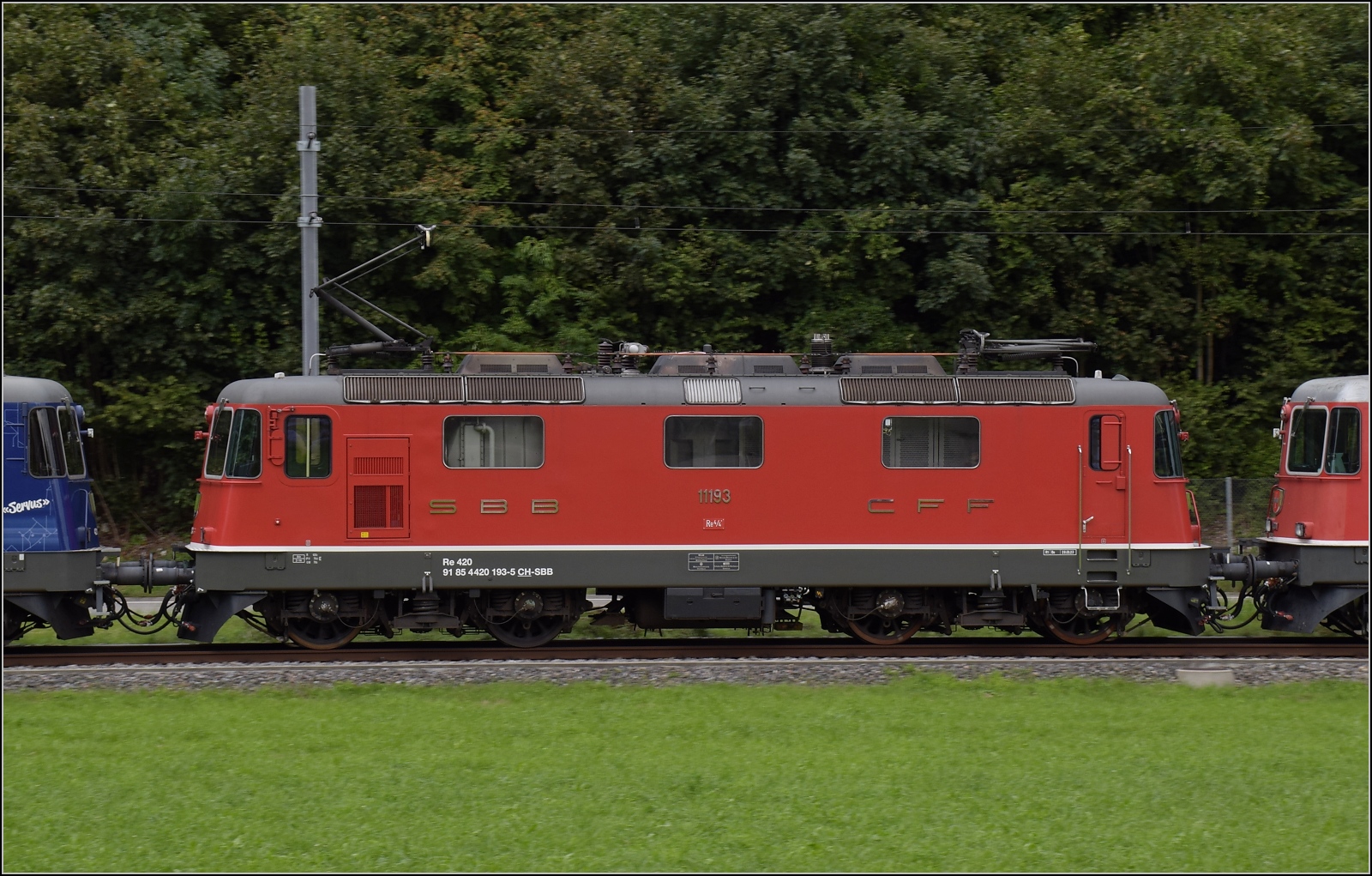 Grosses BoBo-Treffen in Balsthal - die Teilnehmerinnen:

Die Re 4/4 II 11230 des SBB Personenverkehrs wurde offenbar ein wenig aufpoliert vor ihrem Einsatz am Treffen. Diese Lok entstammt der 2. Serie, die einige Verbesserungen erfahren hat. Äusserlich ist dies schnell an den zwei Stromabnehmern sichtbar. Äussere Klus, September 2024.