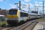 NMBS 1350 schiebt ein IC nach Luxembourg aus Arlon aus am 24 Juni 2024.